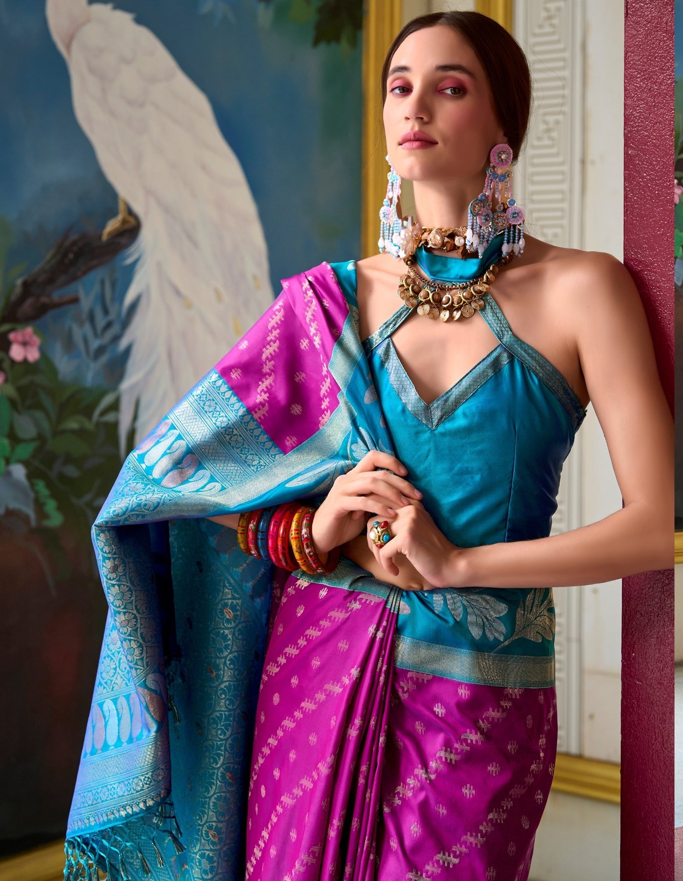 Wedding Magenta color silk saree for women price malaysia