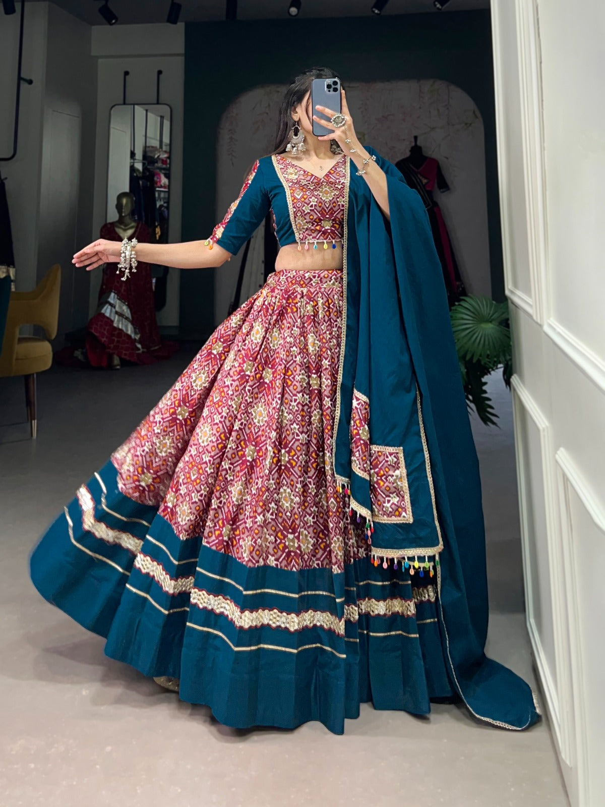 Red rayon printed chaniya choli online shopping