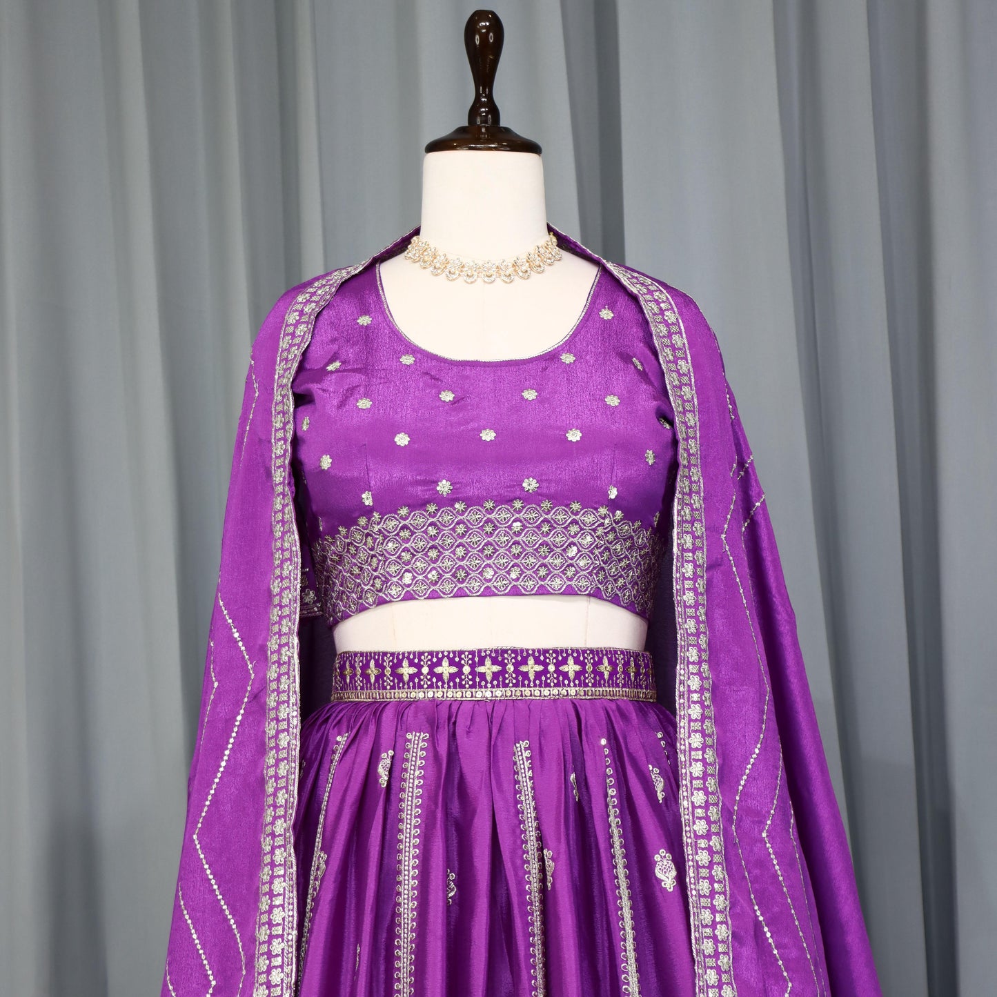 Purple color chinon lehenga choli with dupatta online shopping