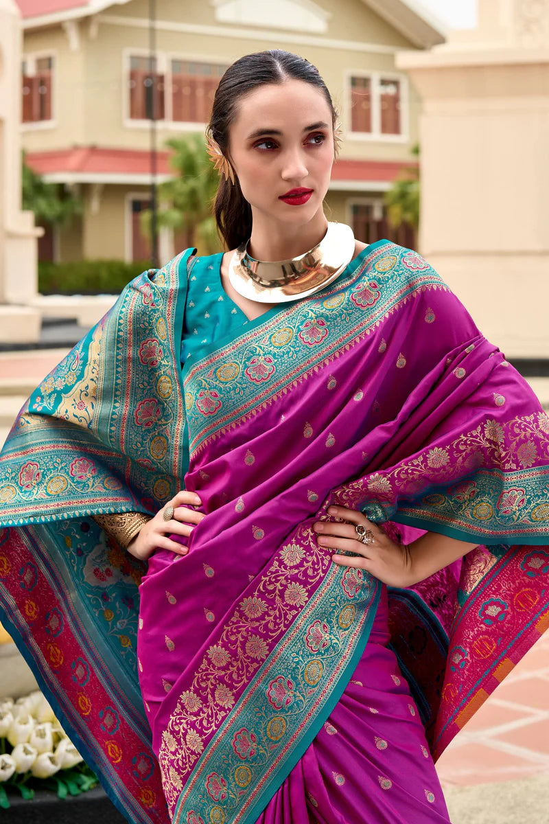 Pink color banarasi silk saree for women online shopping