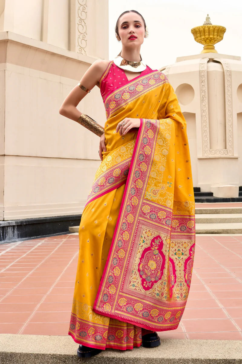 Yellow Banarasi Saree for bride
