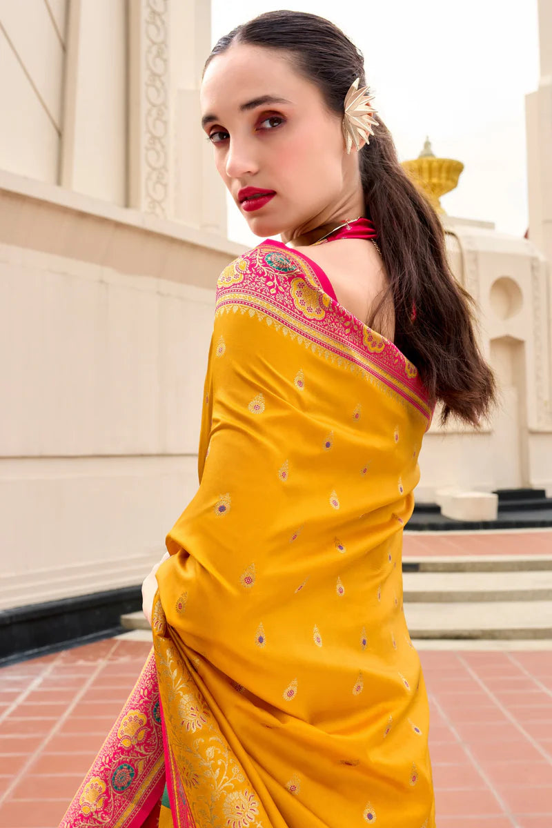 Yellow Banarasi Silk Saree with Zari Work