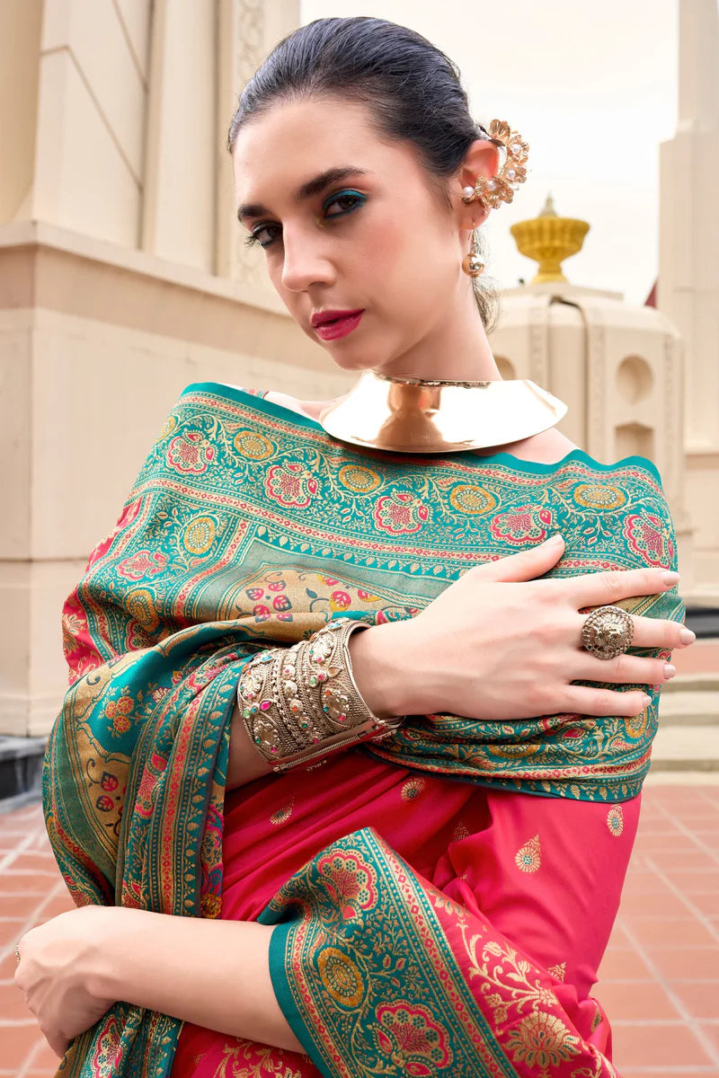 Pink color banarasi silk saree for women with online