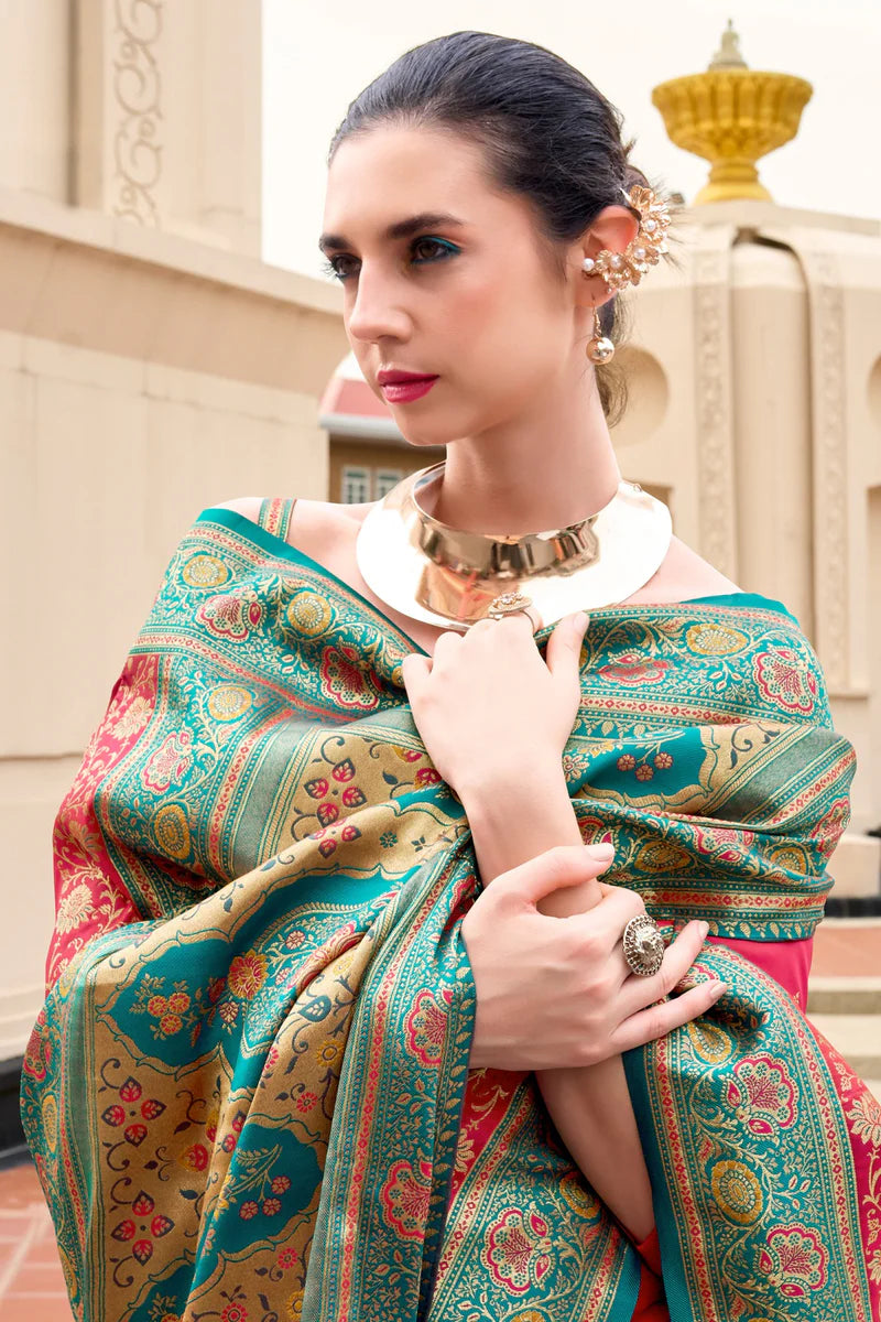 Pink color banarasi silk saree for women with images