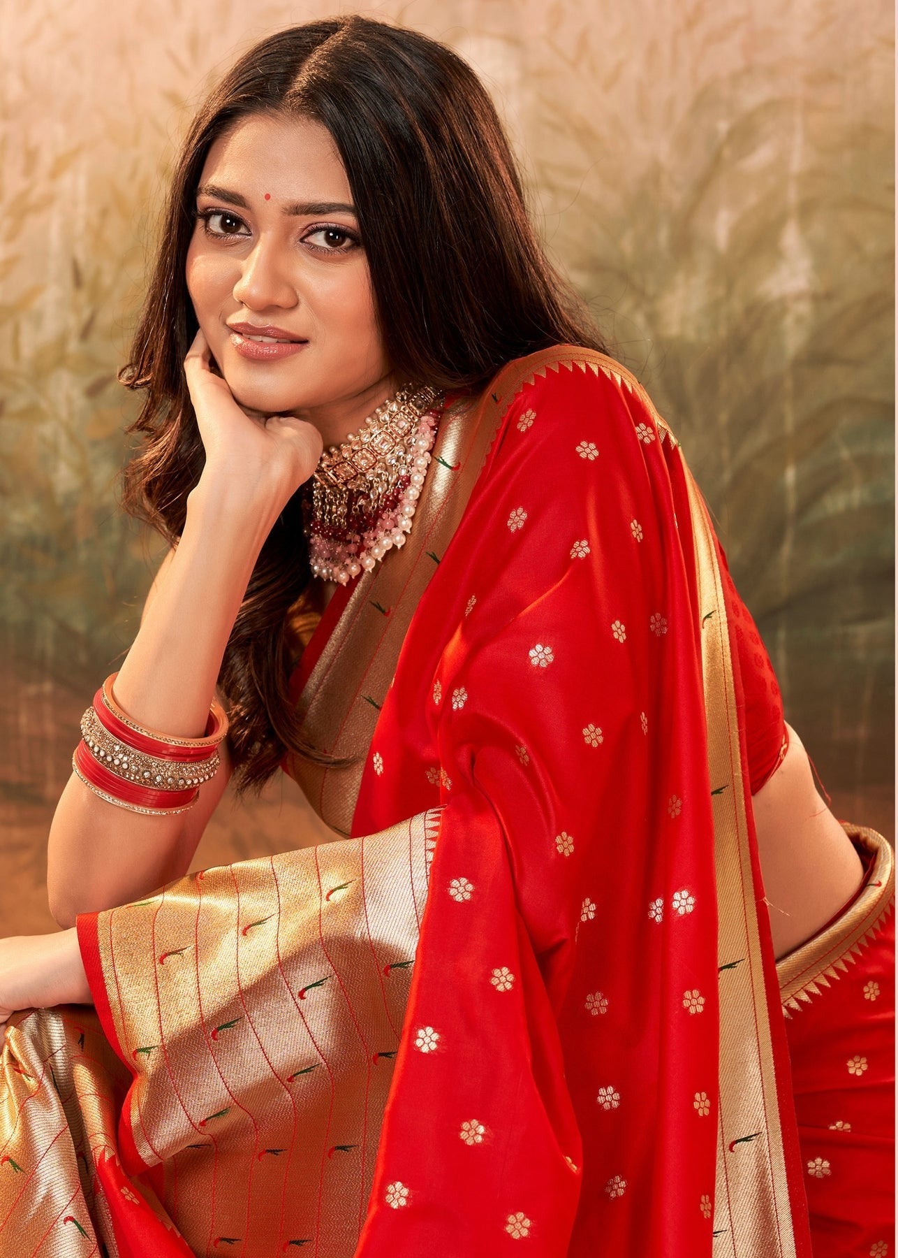 Red paithani silk saree for women with price