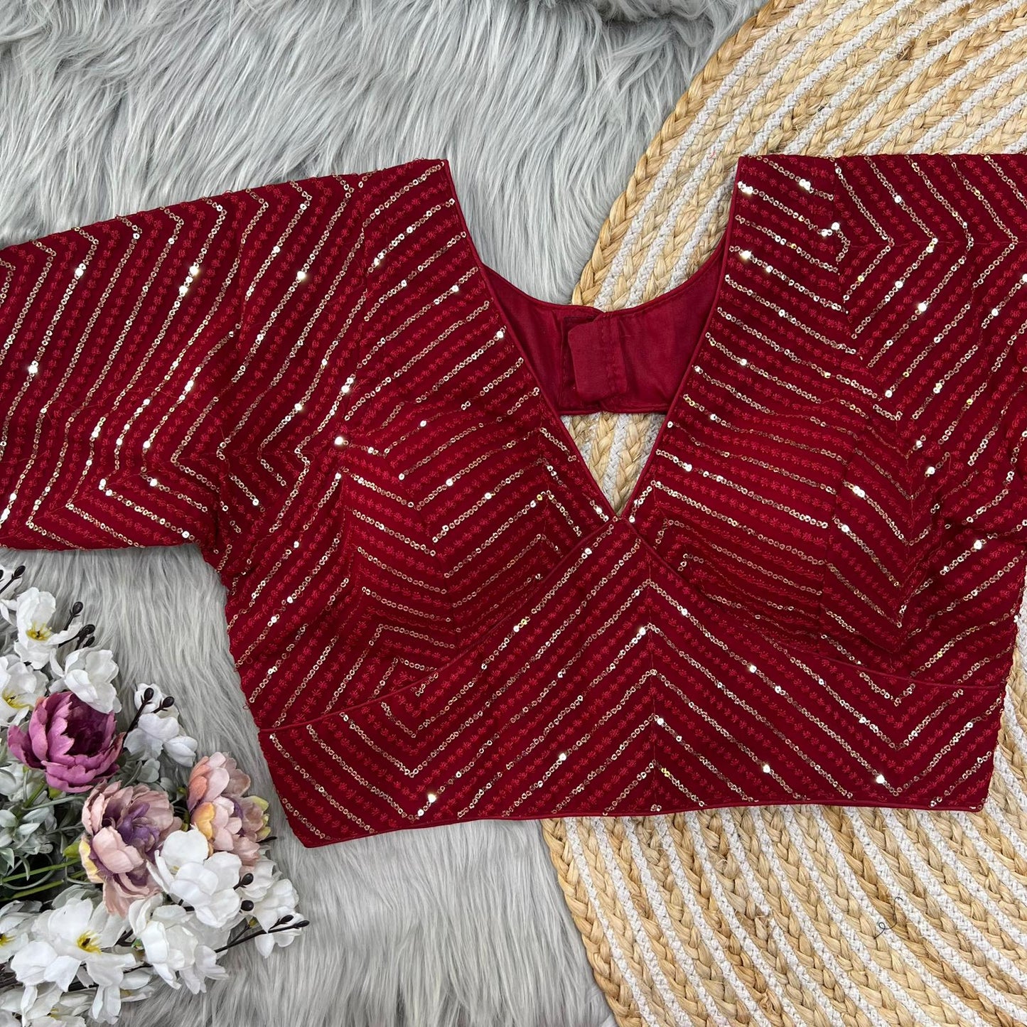 Embroidery Work Maroon Blouse For Lehenga