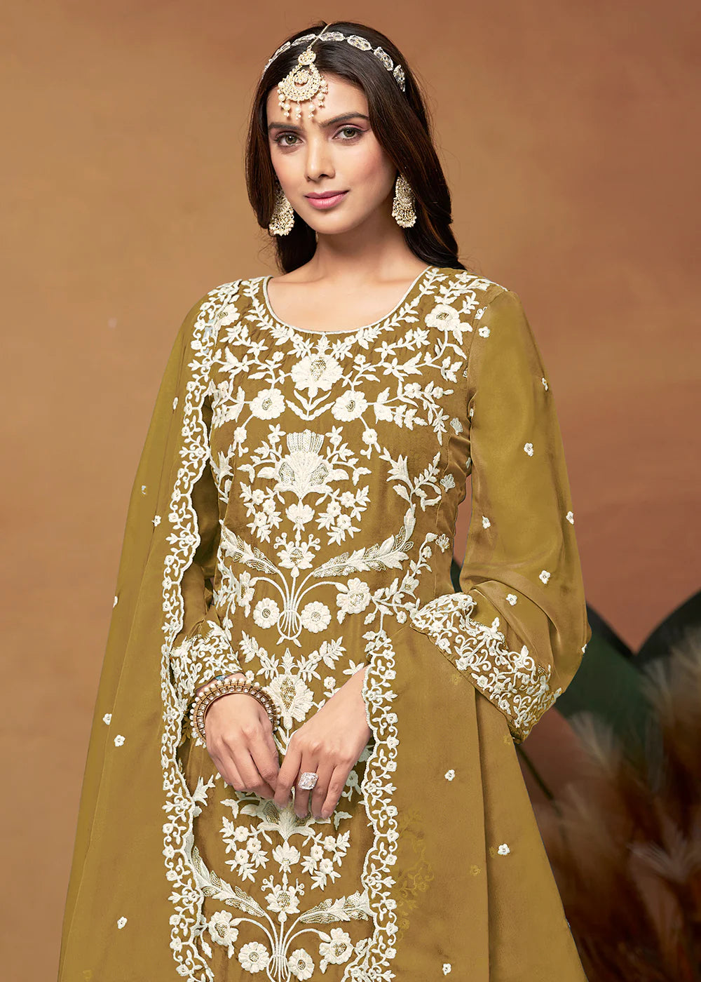 Mustard color organza salwar suit with dupatta