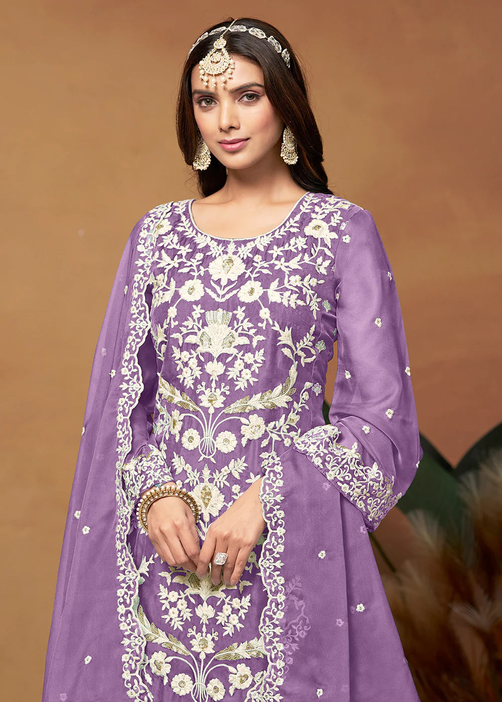 Purple color organza salwar kameez with dupatta