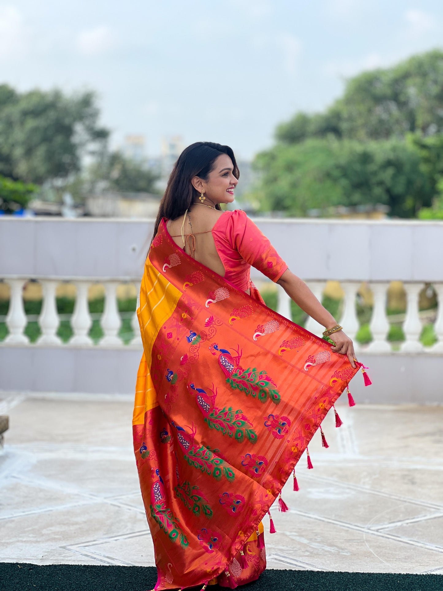 Yellow Paithani Saree look