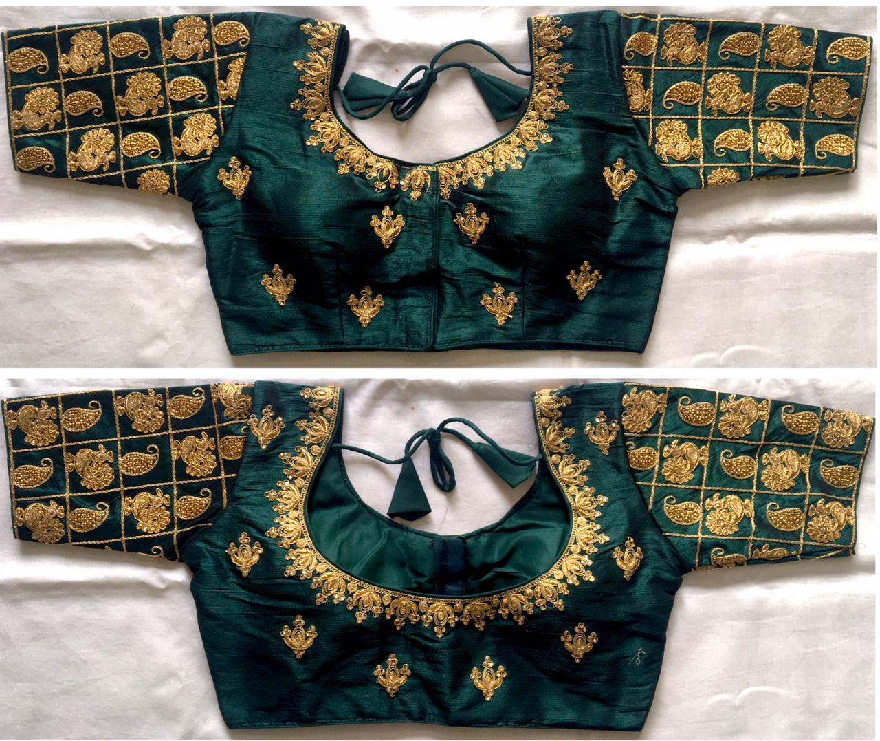 Dark green color phantom silk lehenga blouse