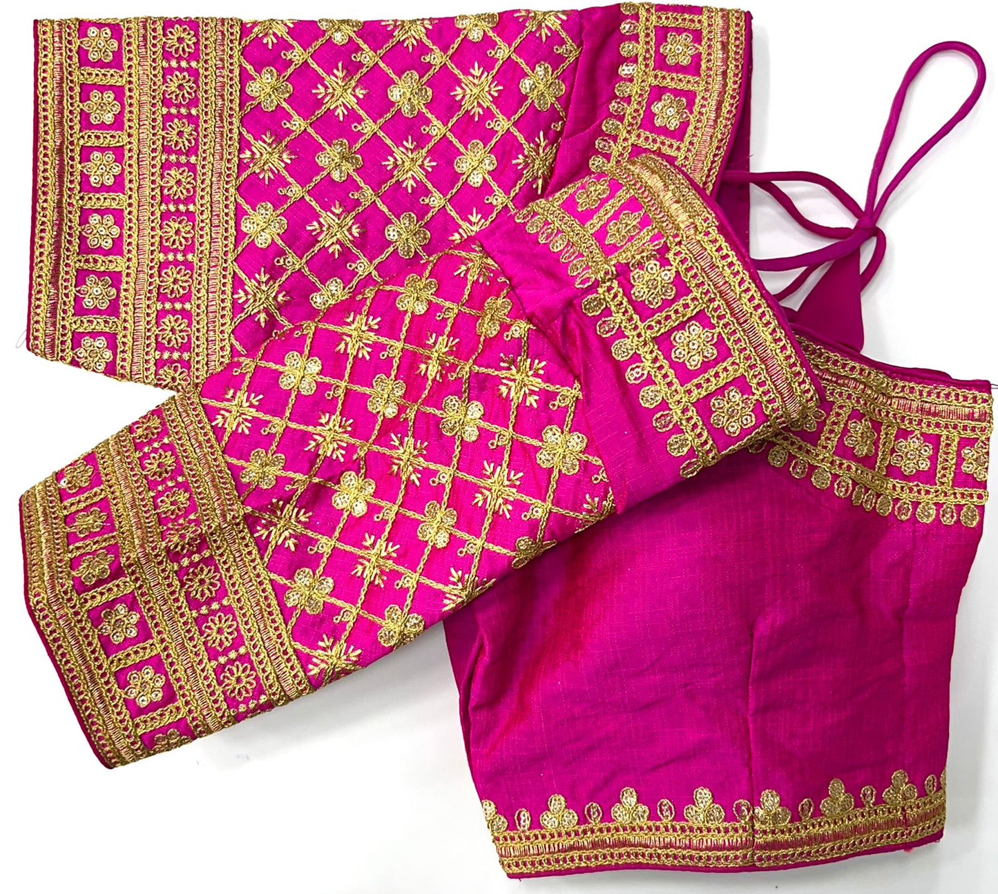 Pink color silk sequins work blouse price