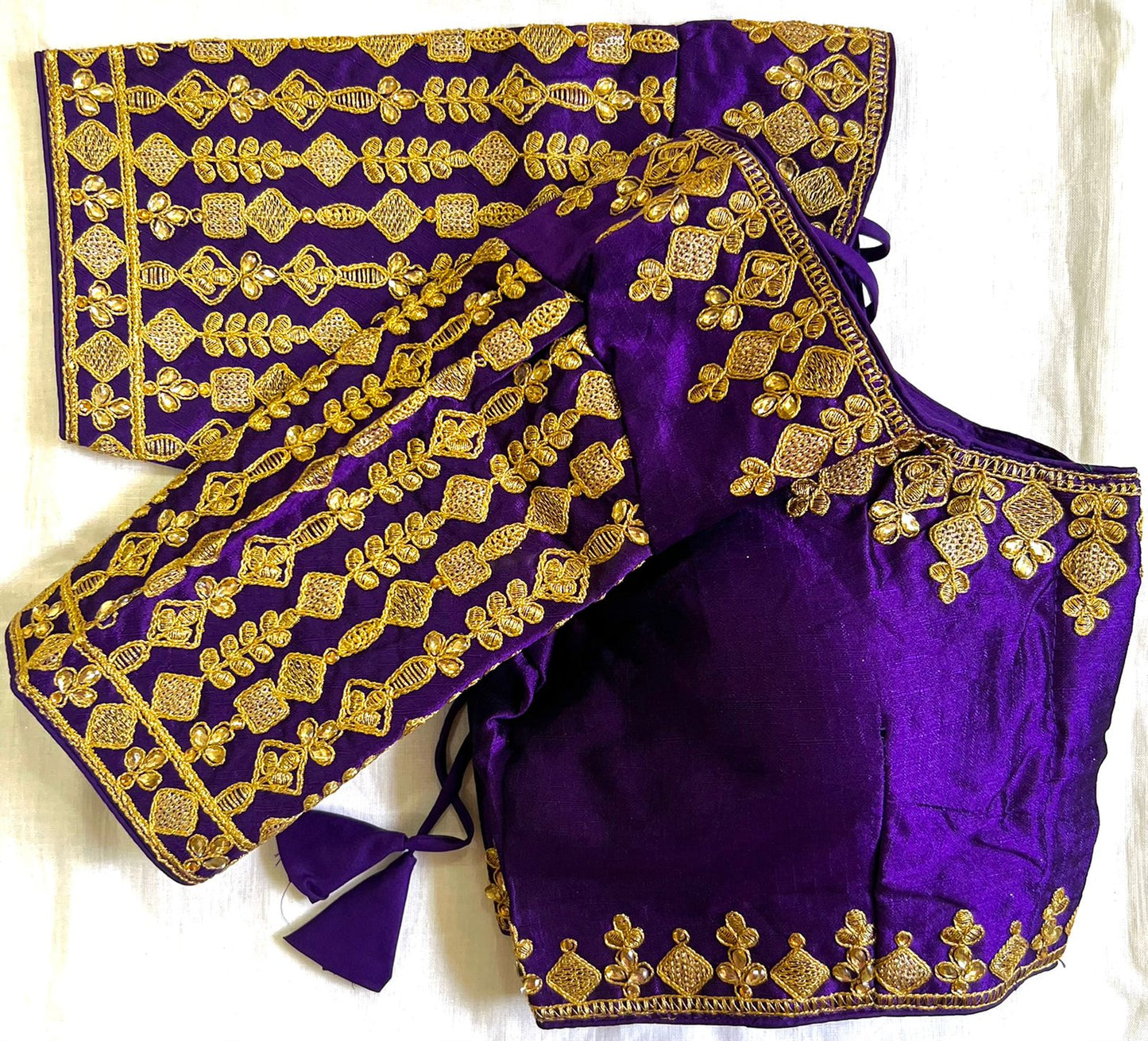 Purple color phantom silk sequins work blouse for wedding party
