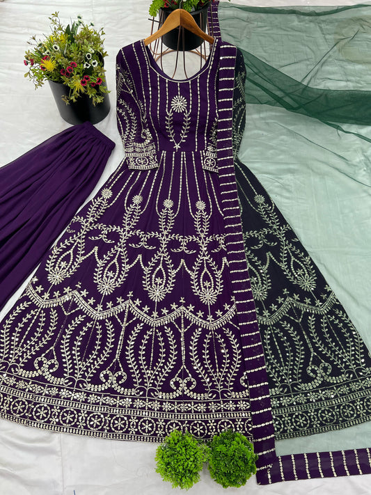 Purple color georgette sharara suit for wedding