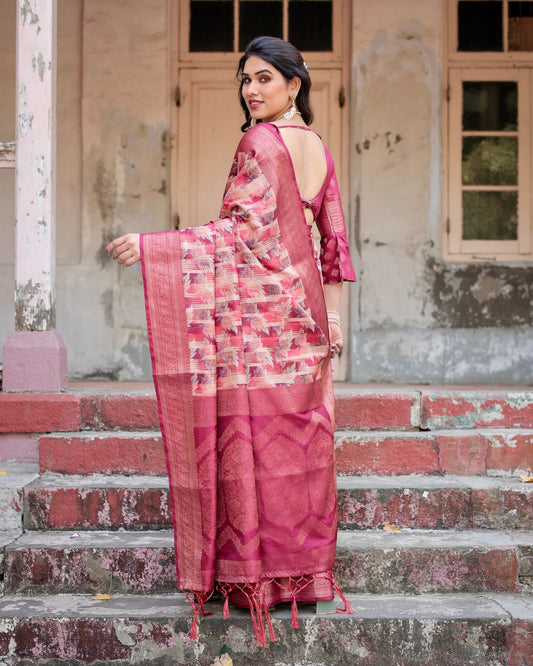 Pink color banarasi silk saree with blouse online