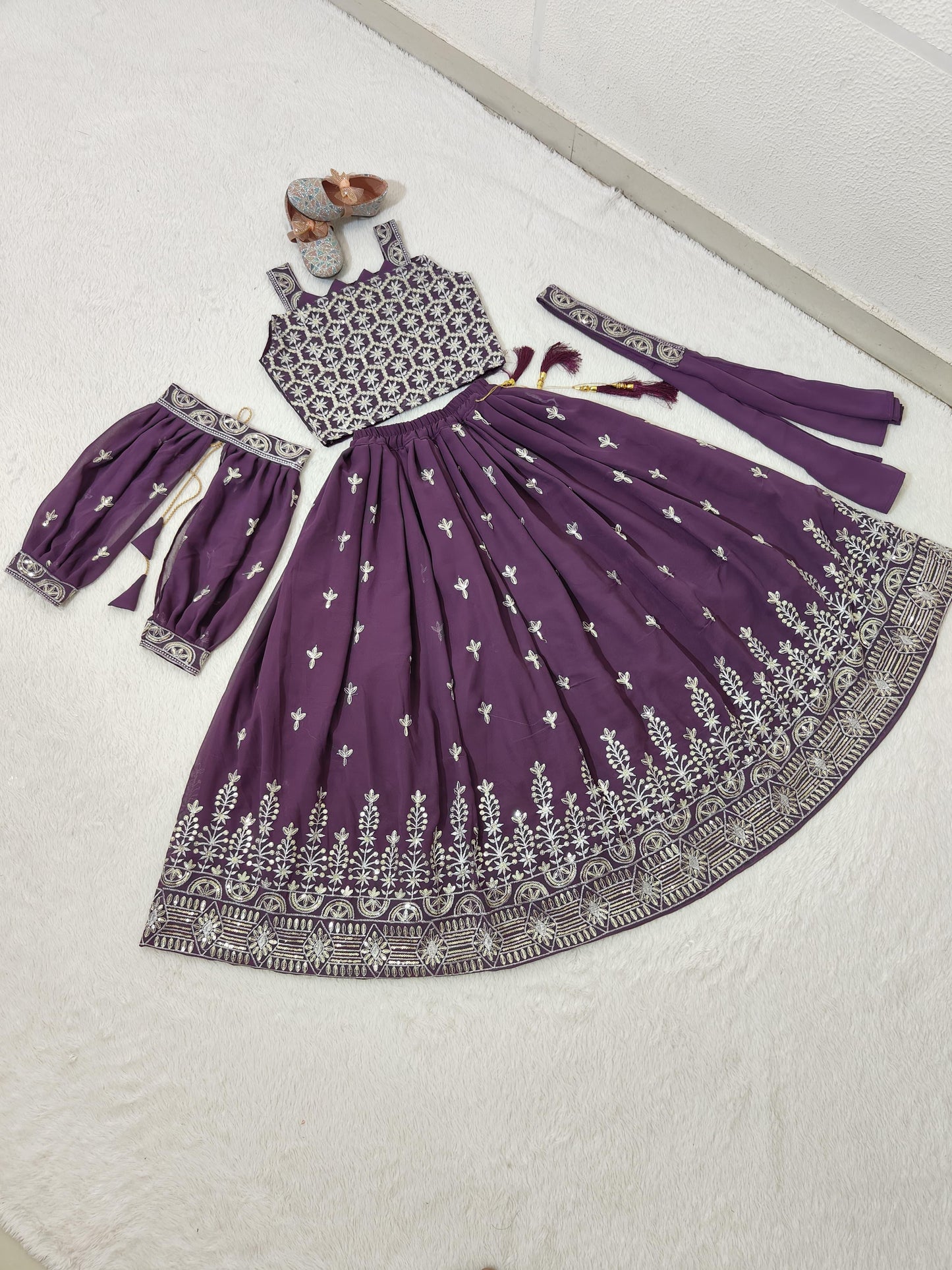Wine color georgette girls lehenga choli for wedding