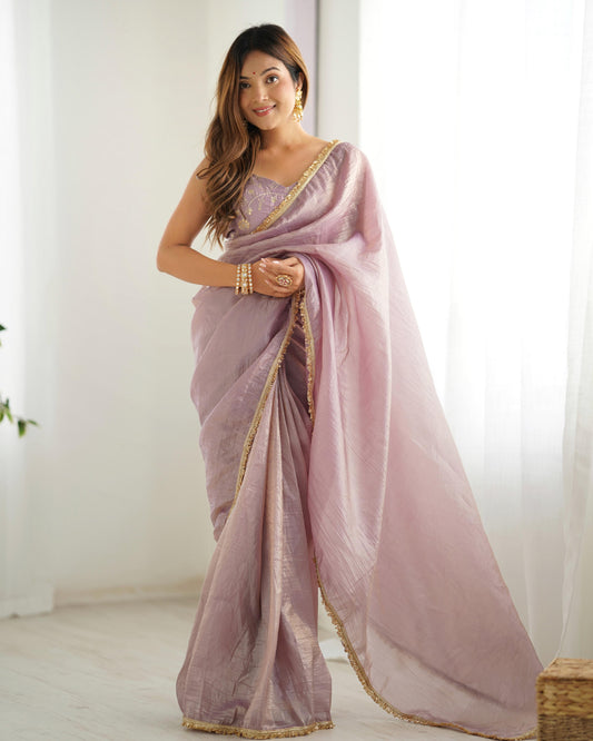 Light dusty mauve color silk saree for women online shopping