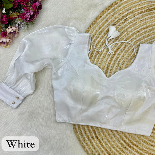 Heavy Silk Zimichoo Balloon Sleeve Desginer White Blouse