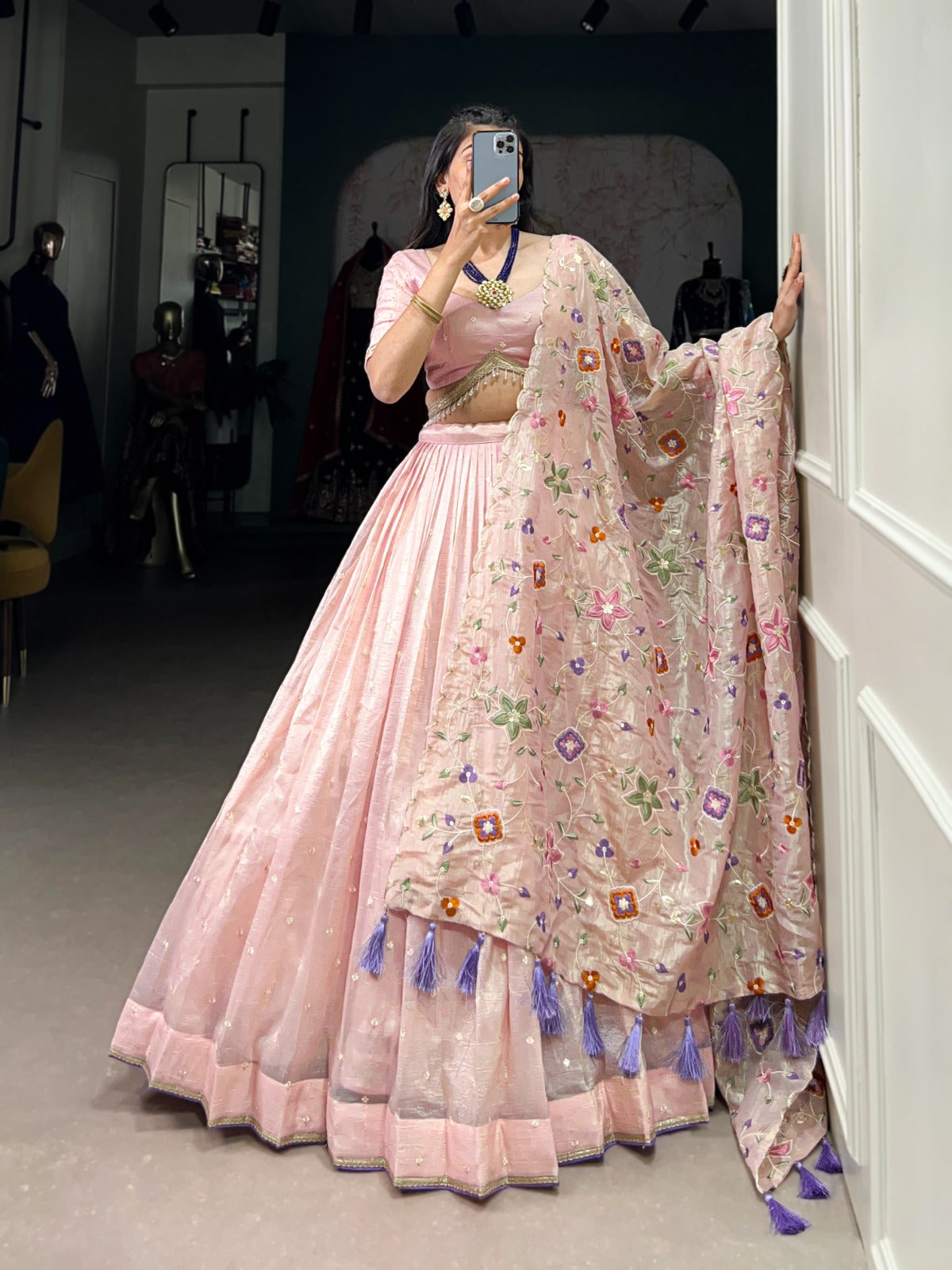 Light pink color gold crush lehenga choli for women