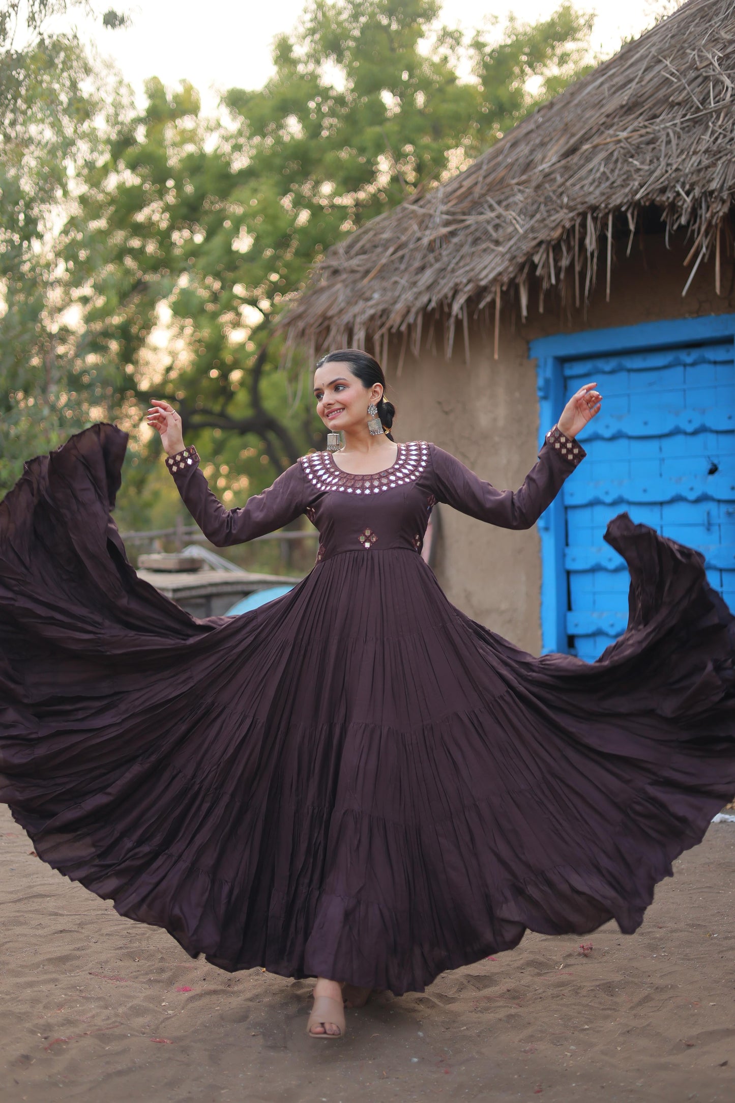 Brown rayon navratri gown online shopping