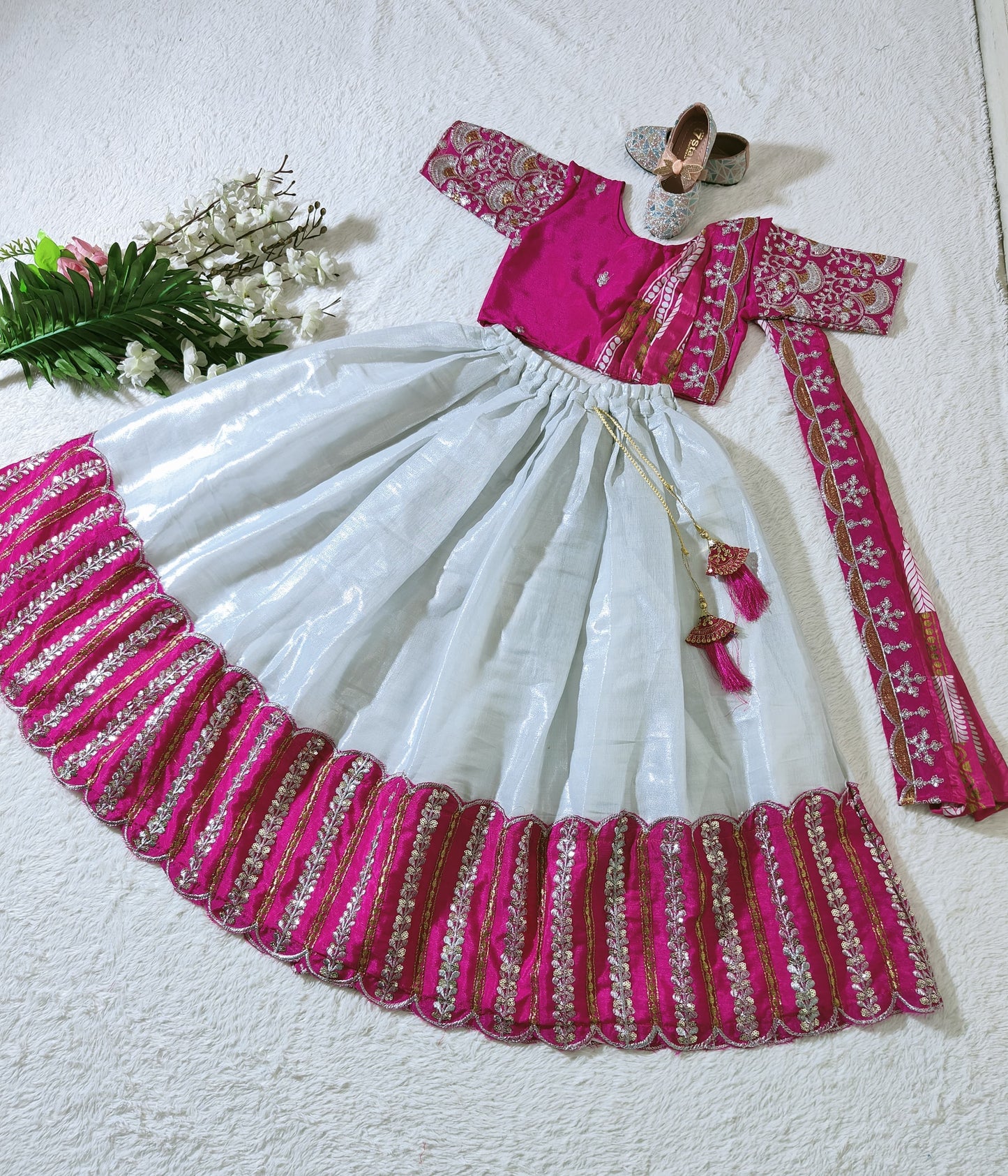 White color chelline lehenga choli with dupatta price