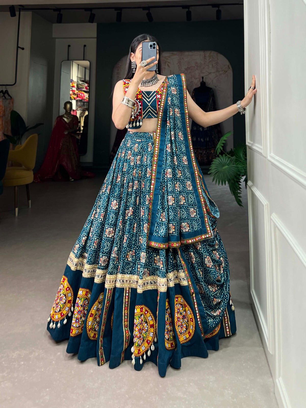 Cotton Navratri Lehenga Choli for Women with Gota Patti Work
