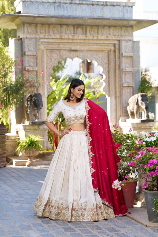Off white color silk lehenga choli for women with price