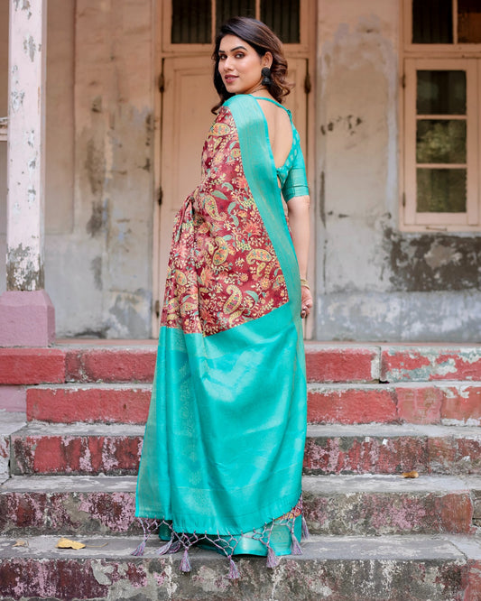 Maroon color banarasi silk saree with blouse
