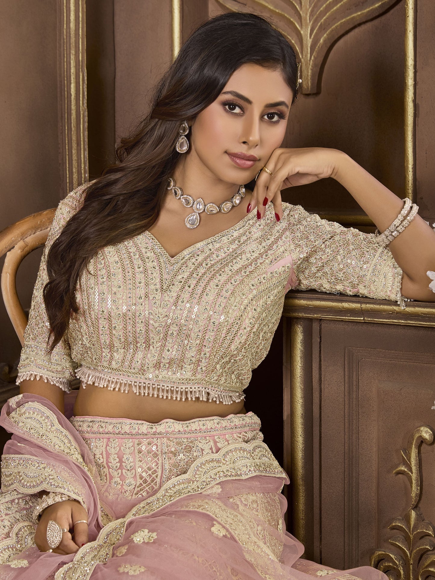 Peach colour Lehenga for wedding