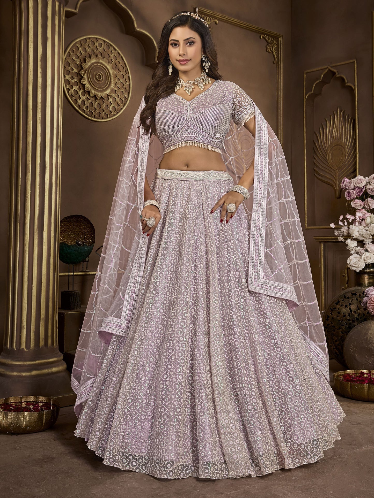 Lavender color premium net lehenga choli for women with price