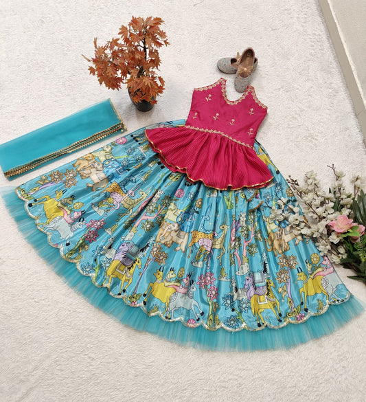 Sky color georgette lehenga for wedding