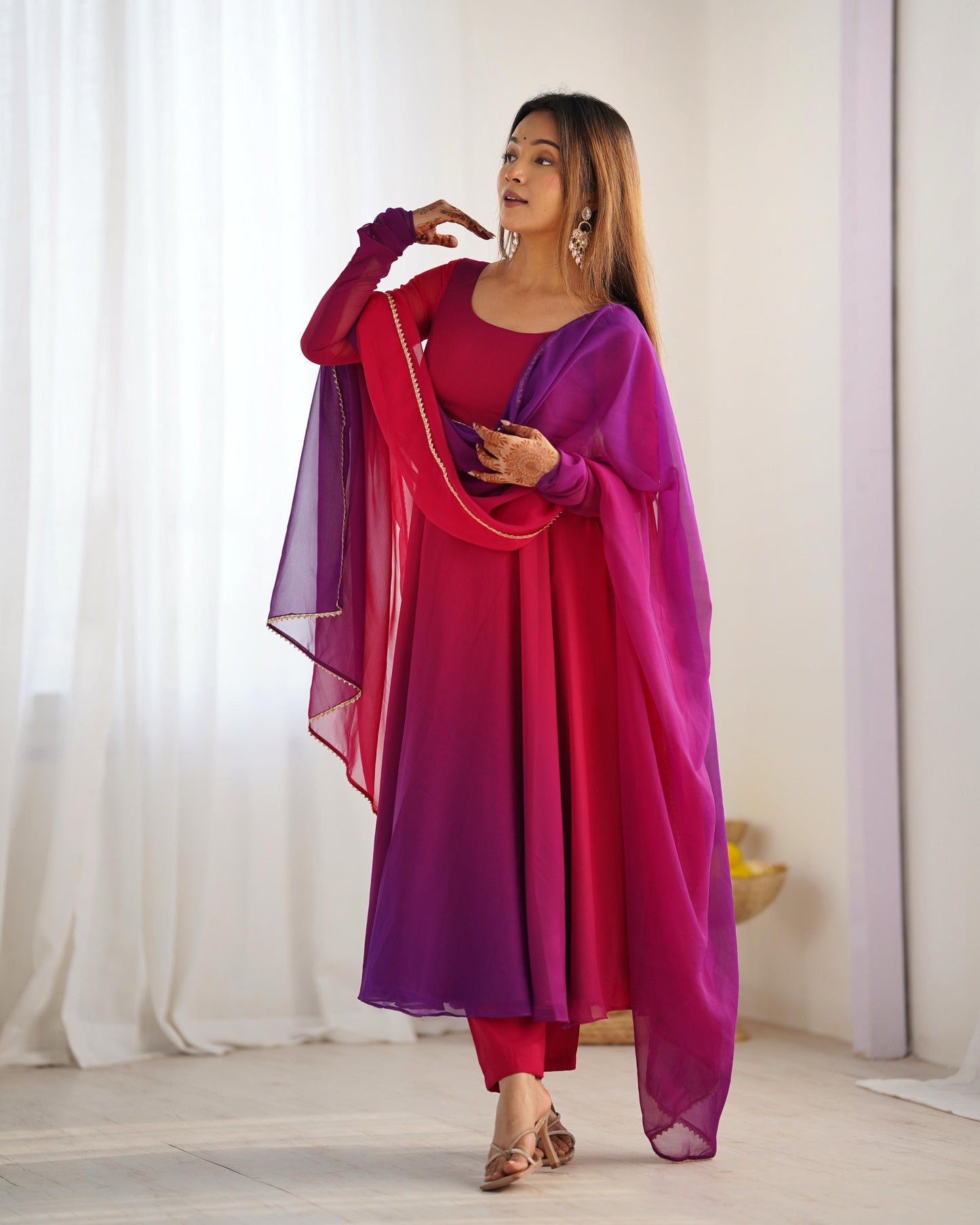 Dark pink color georgette gown with dupatta online shopping