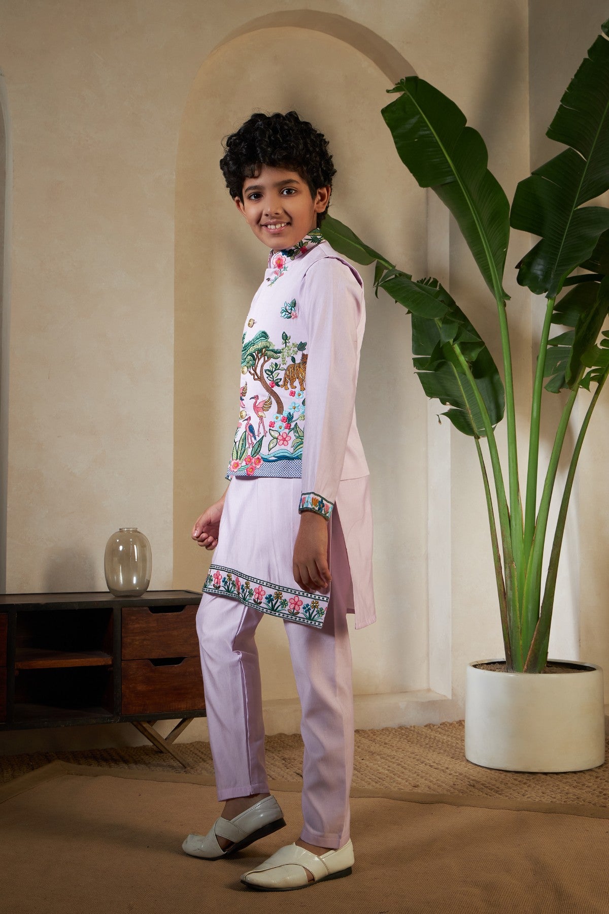 Lavender Viscose Silk Kids Boys Kurta Pajama for Party