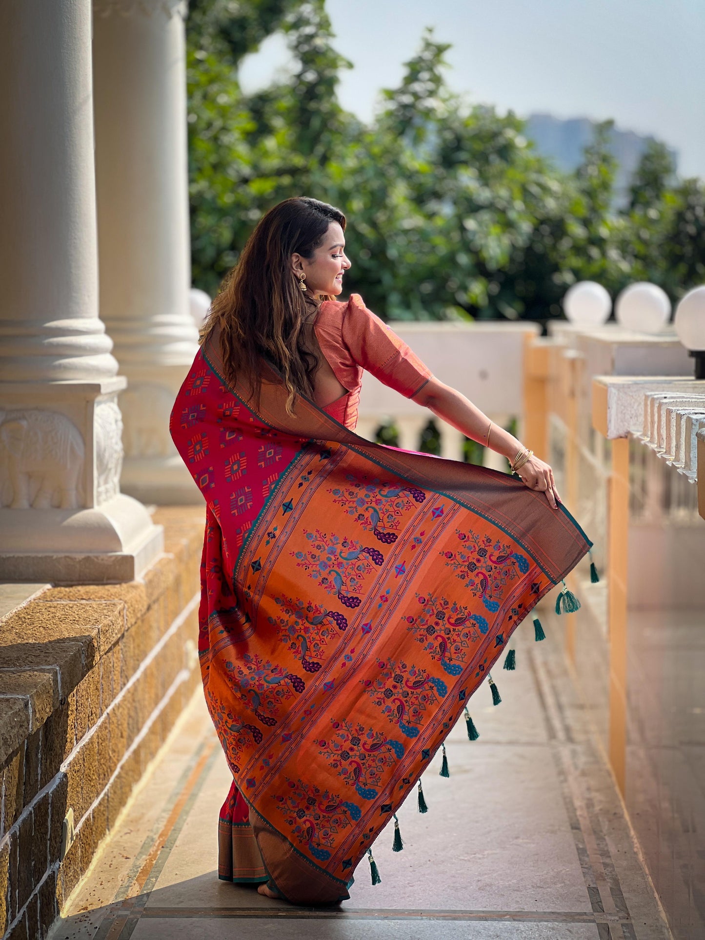 Pure pink color banarasi silk saree for women