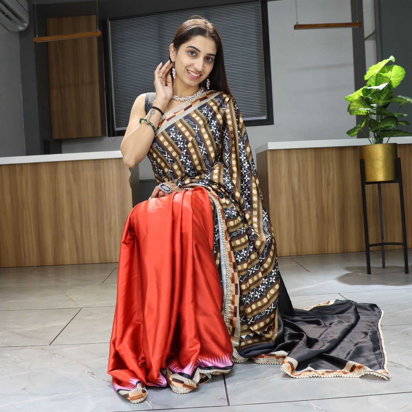 Orange color japan satin saree price
