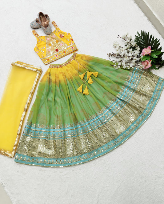 Green georgette lehenga choli for small girls online shopping