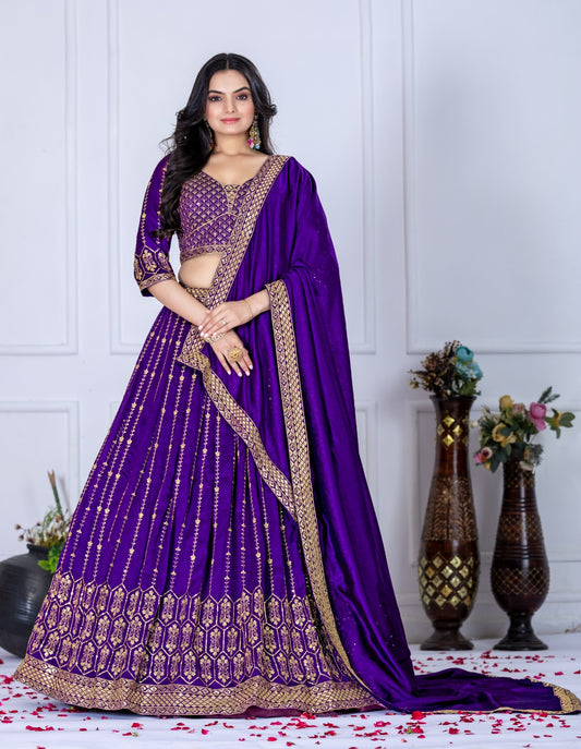 Purple color vichitra silk lehenga choli