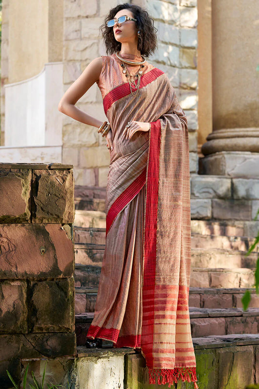 Brown color handloom saree for wedding