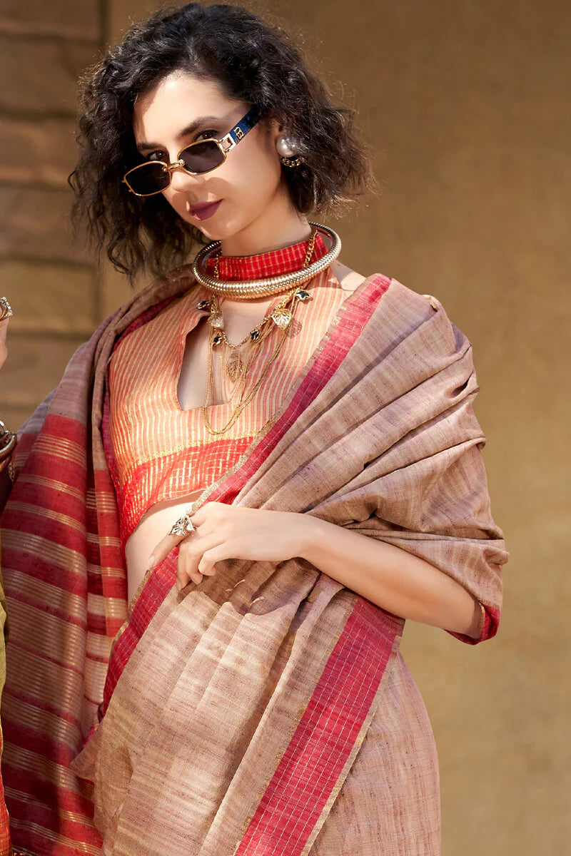 Beige color handloom saree for women with images