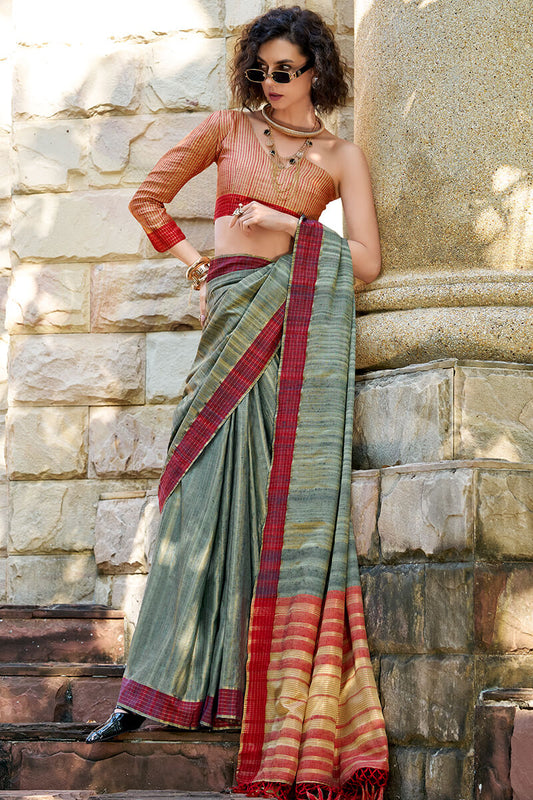 Green color handloom weaving saree for women online