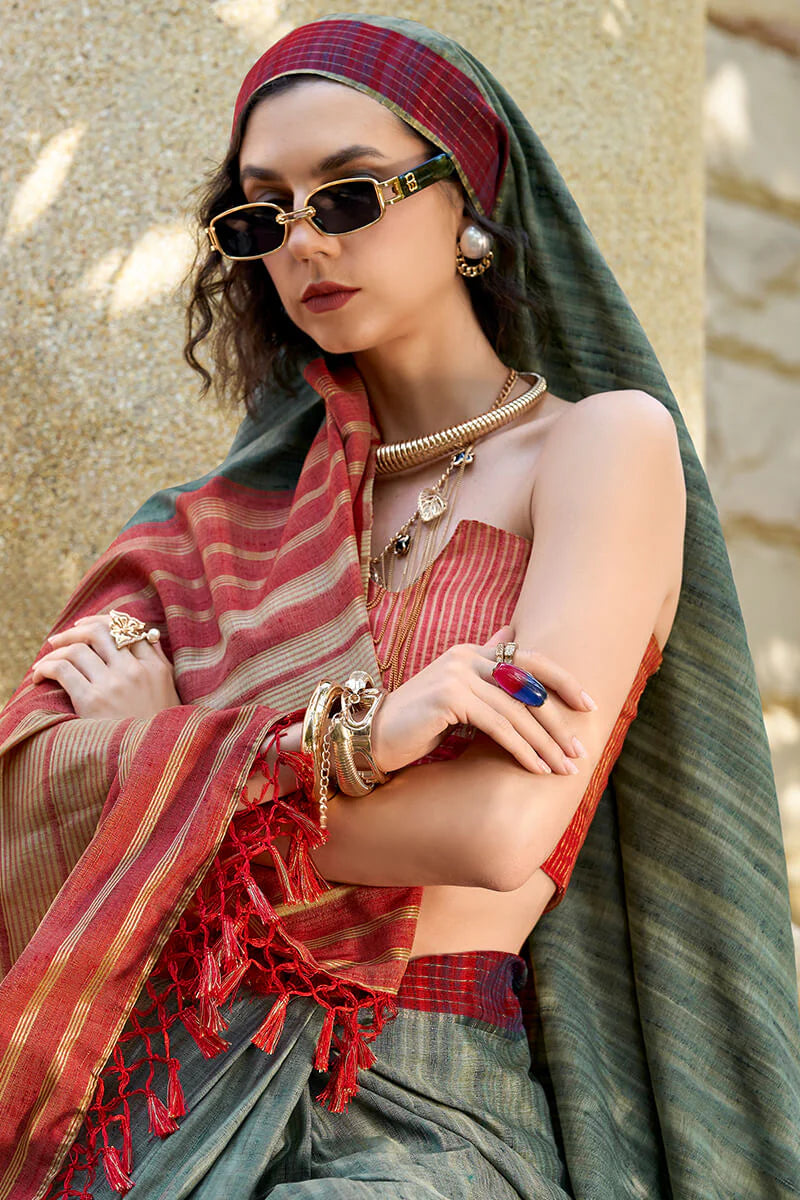 Green color handloom weaving saree for women