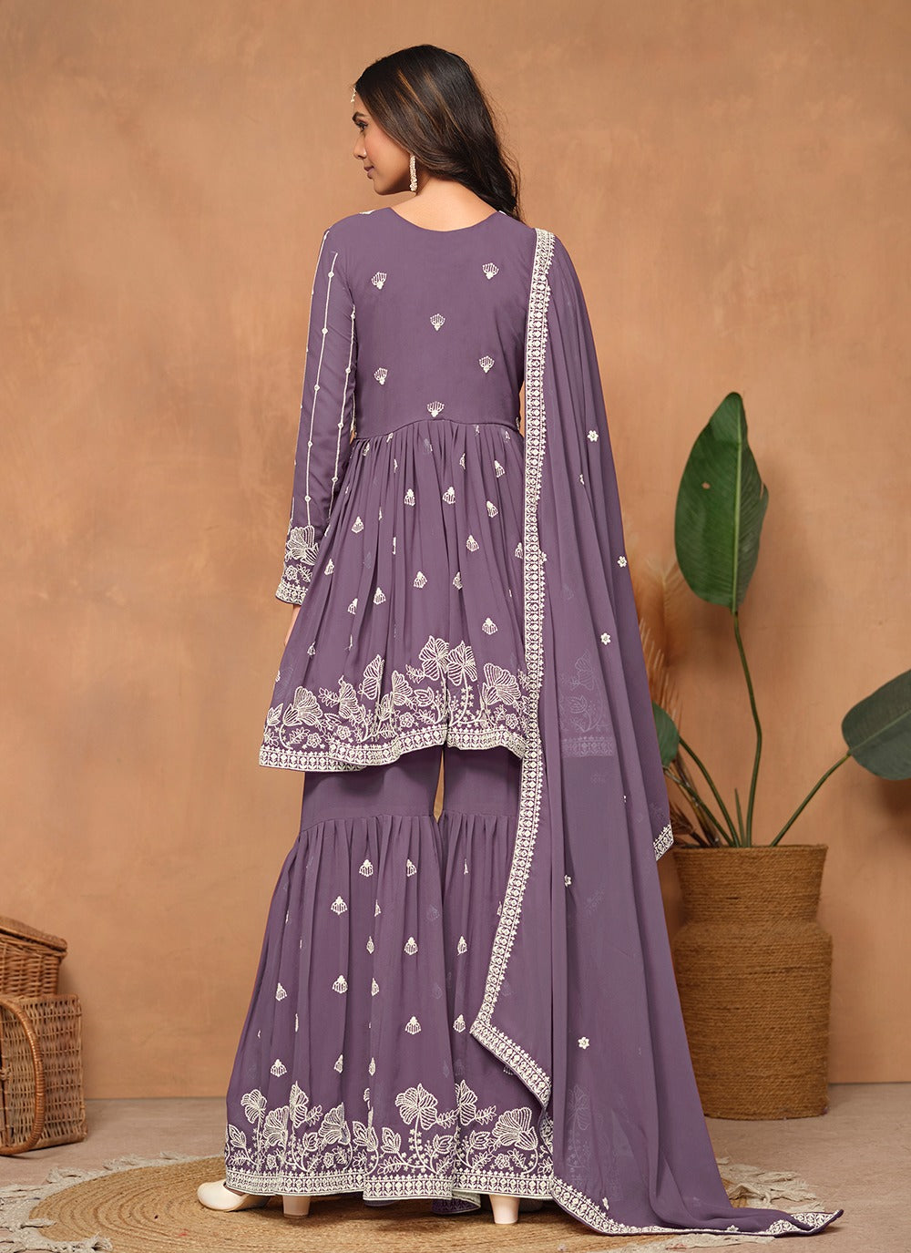 Lavender color georgette sharara suit for wedding
