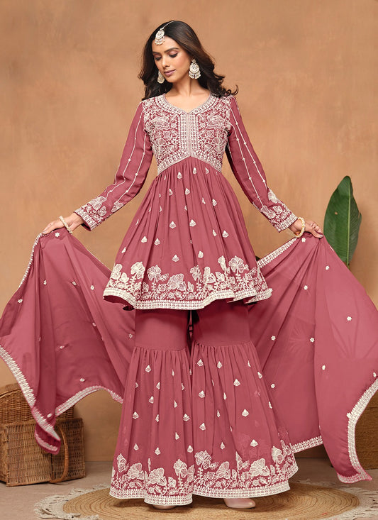 Peach georgette sharara suit for women online