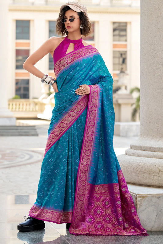 Rama color soft silk saree for women