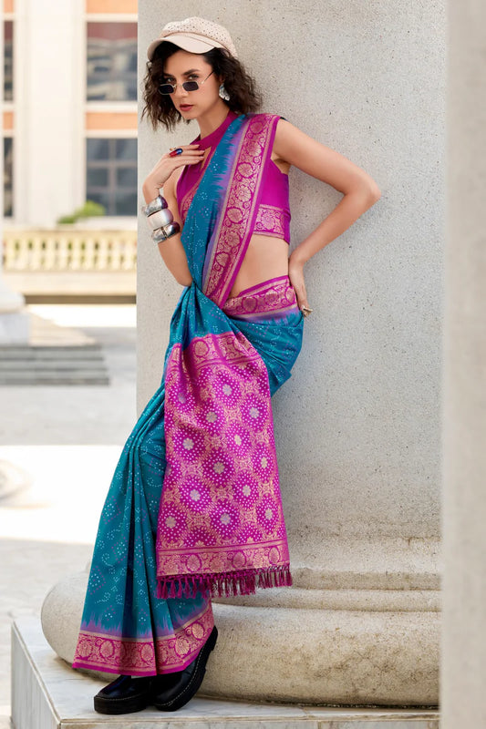 Rama color soft silk saree with blouse online