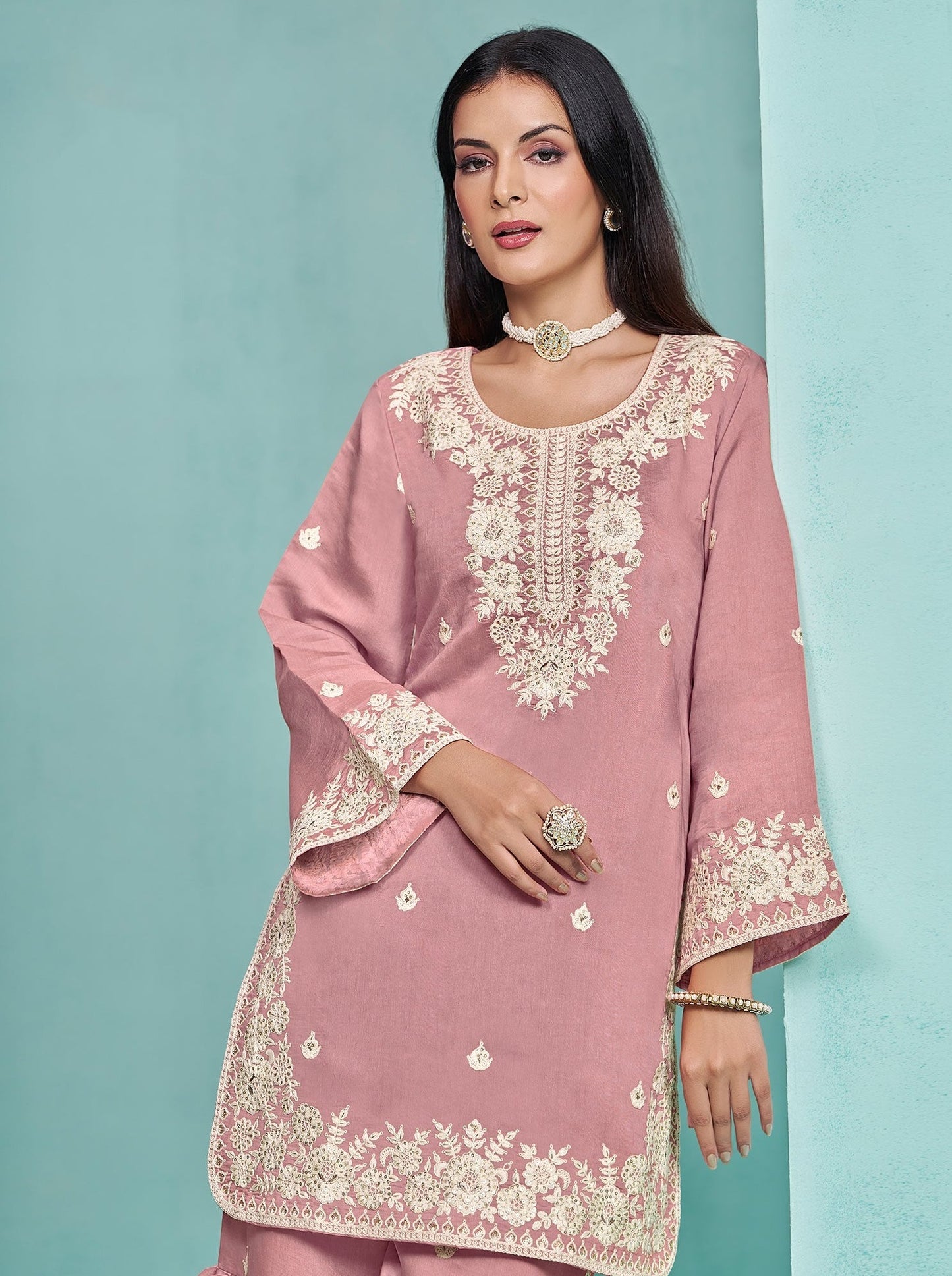 Peach color salwar suit for women party wear