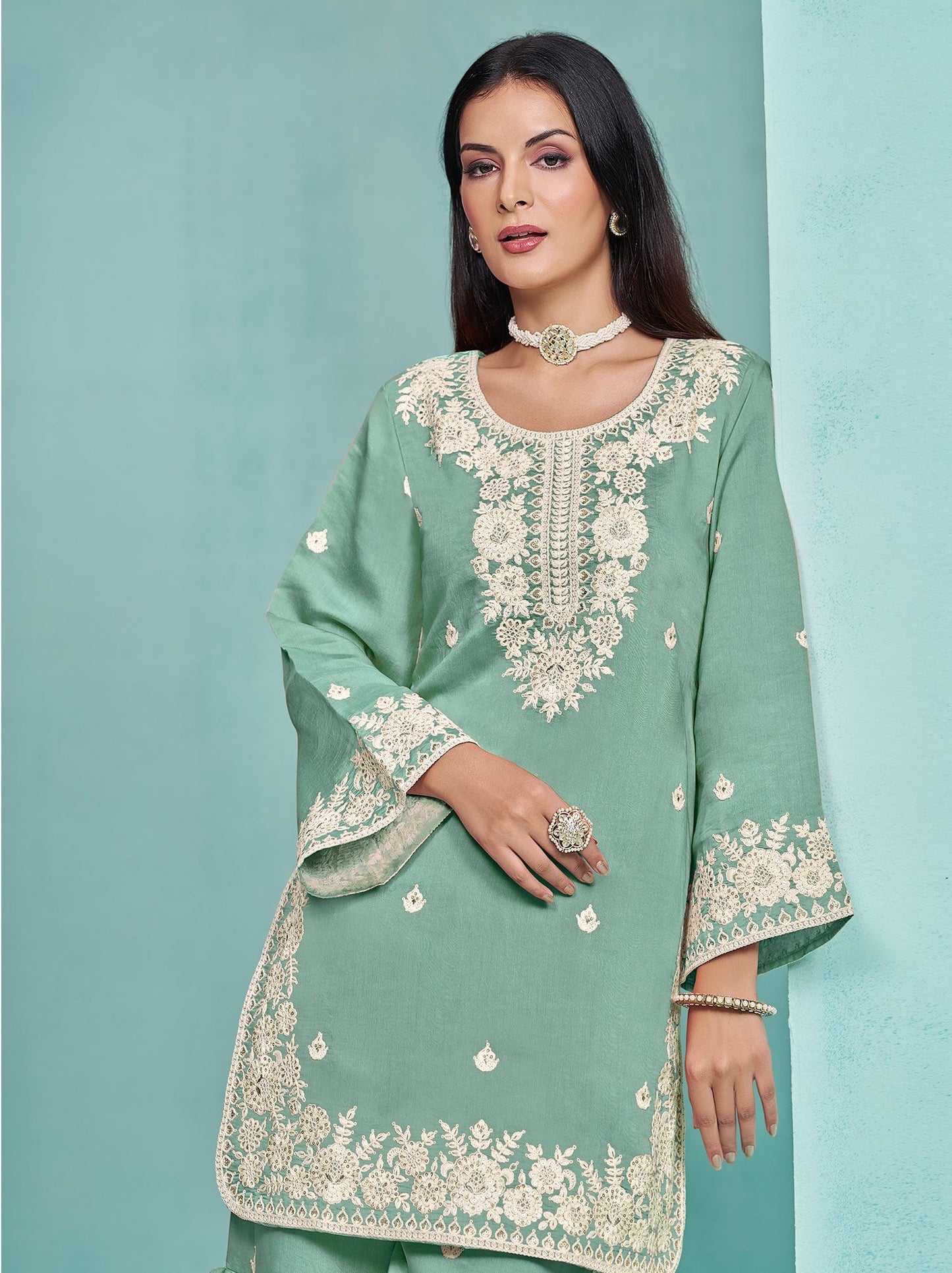 Roman silk rama color salwar suit for women online