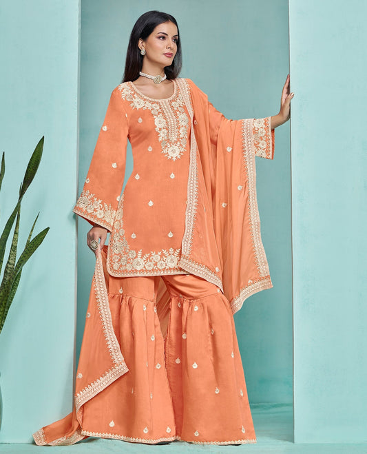 Sequins work orange color sharara suit images