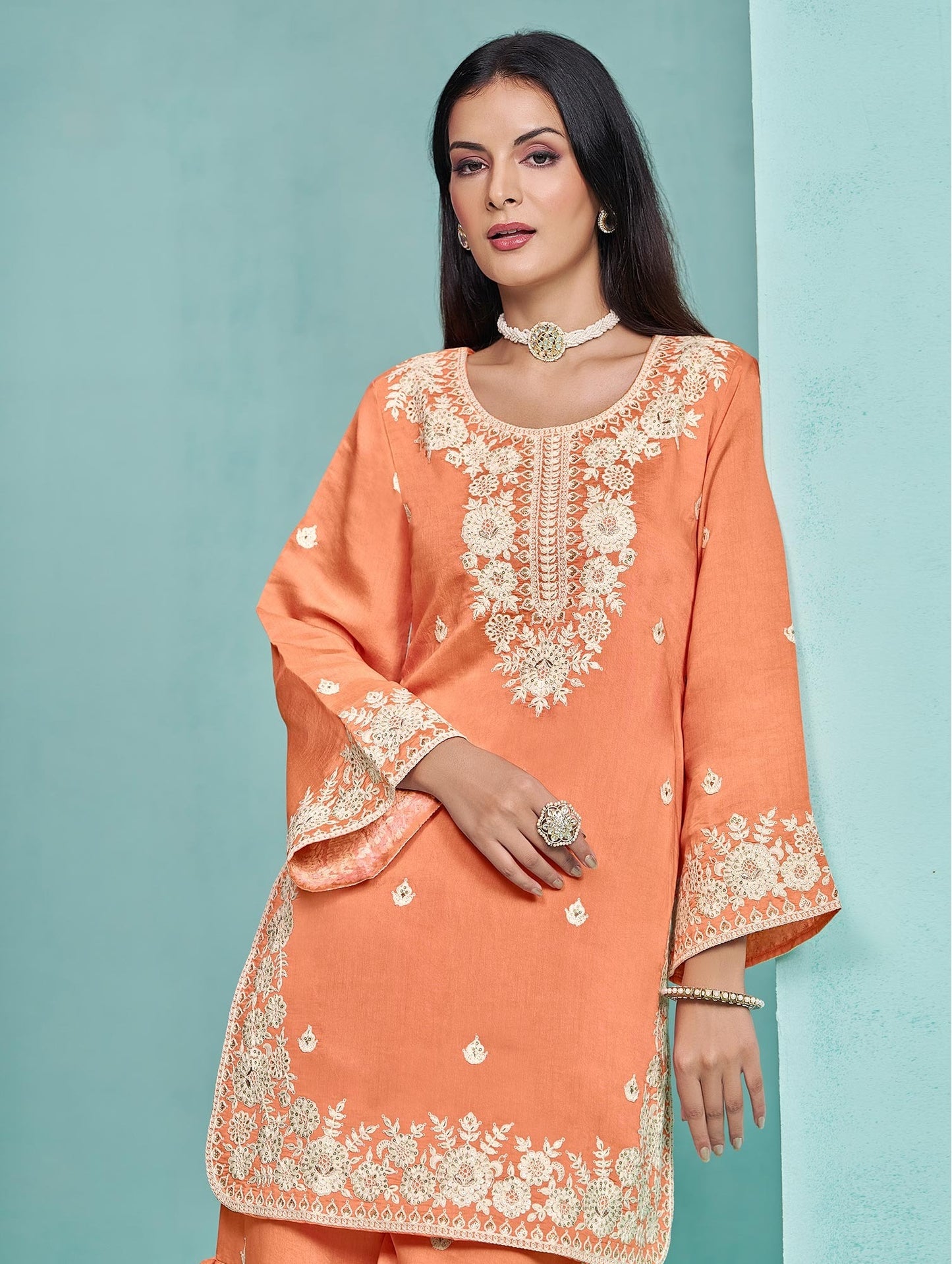 Orange color salwar kameez with dupatta online shopping