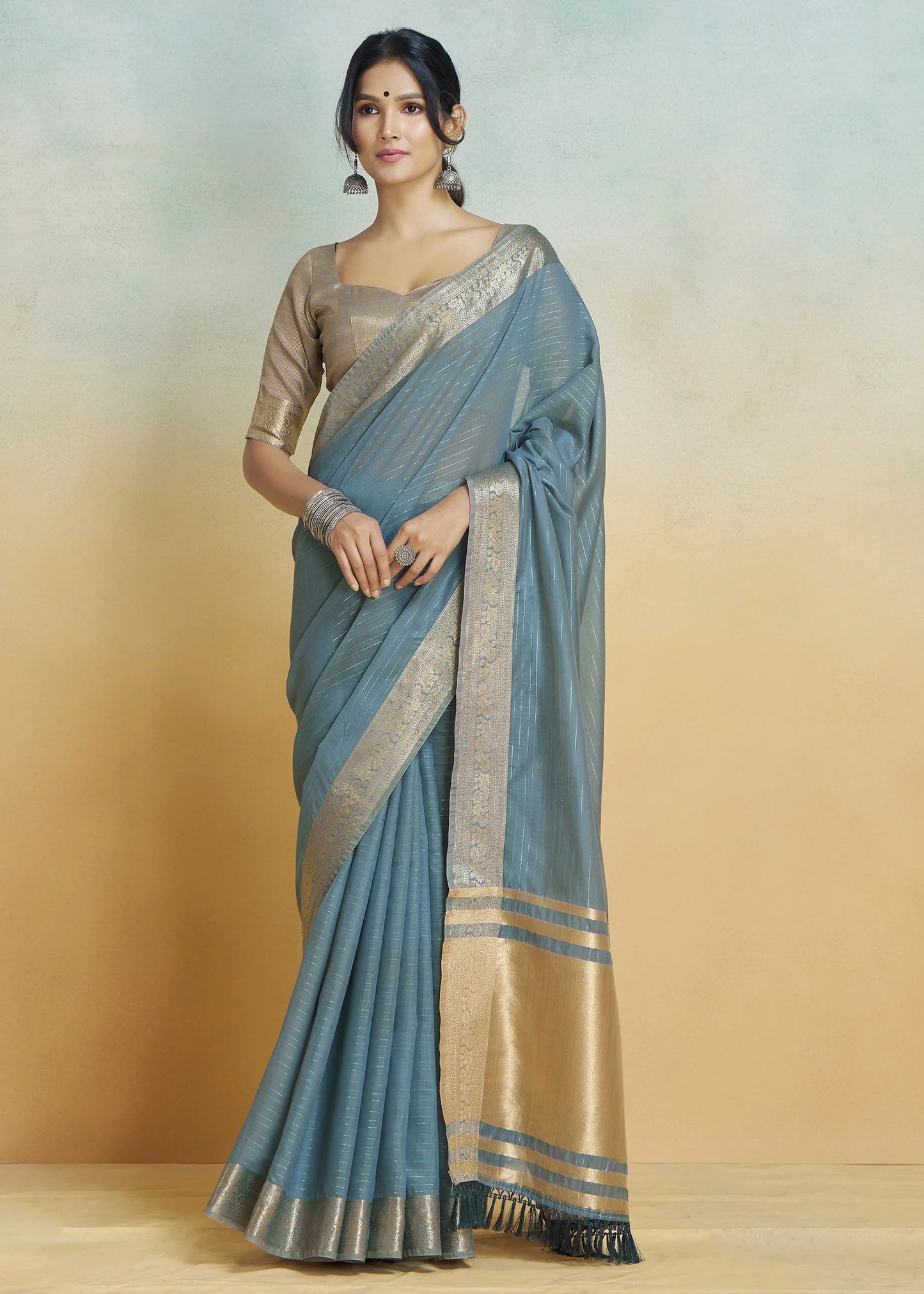 Teal Blue khadi silk saree for women