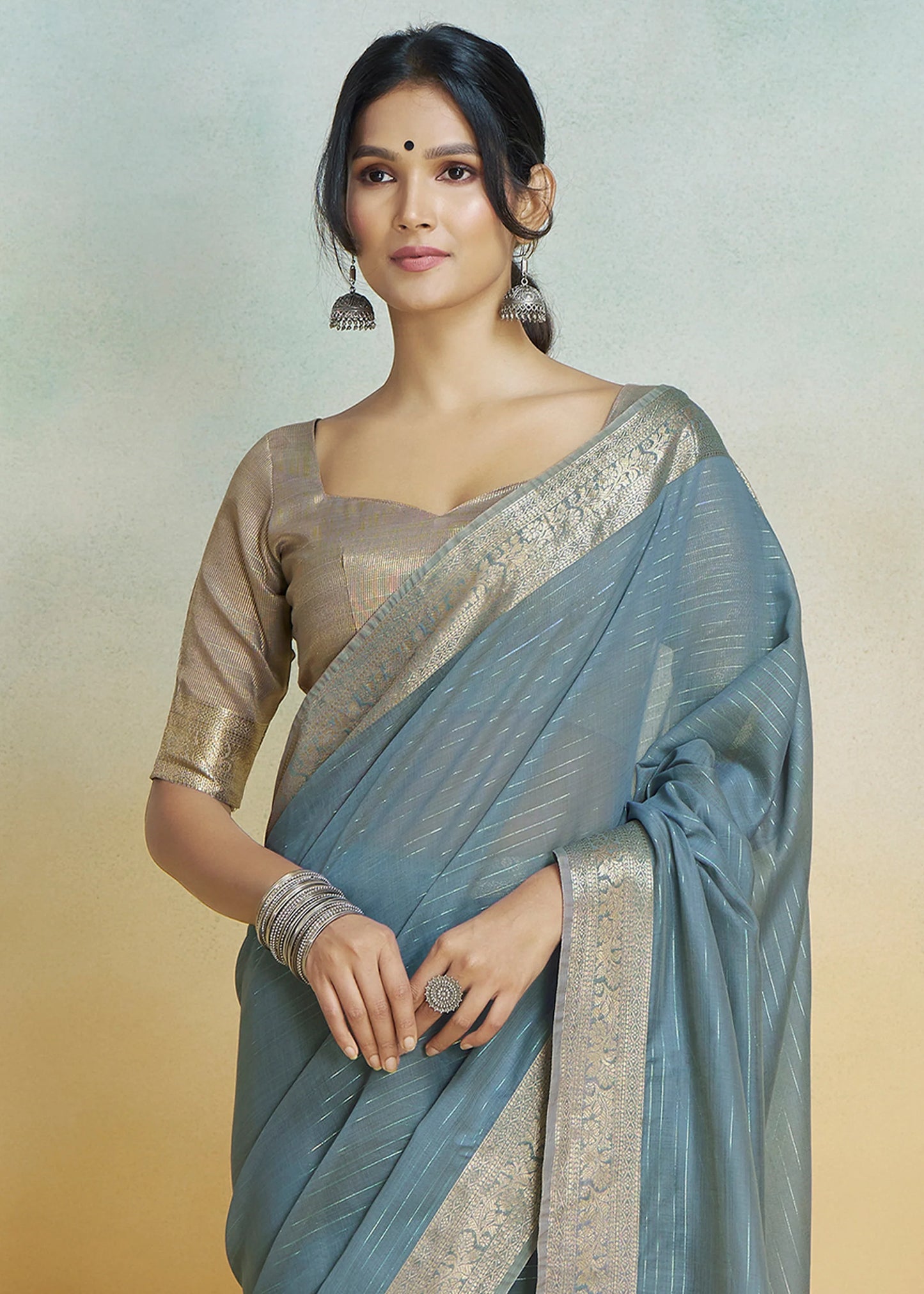 Teal Blue khadi silk saree with blouse price